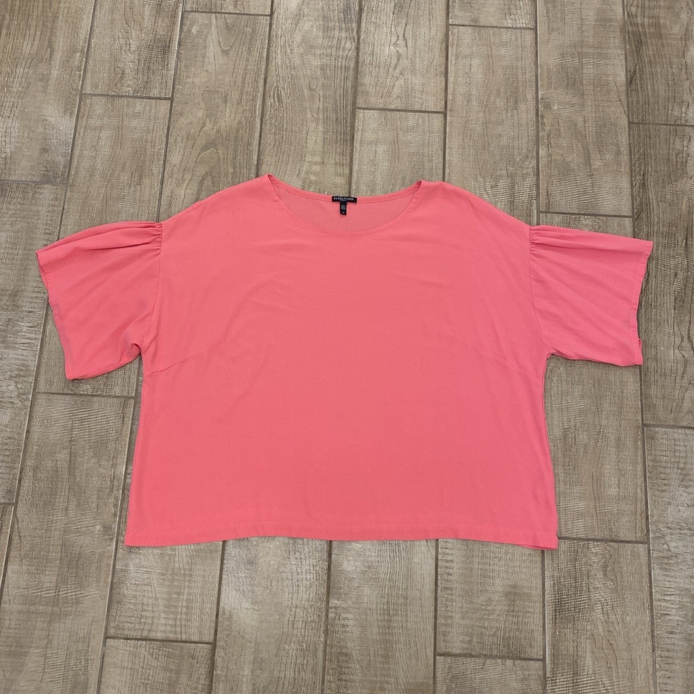 $200 Eileen Fisher Top 3X Pink 100% Silk Feminine Flutter Sleeve Flowy Tunic